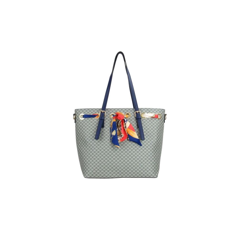 Women's Vegan Leather Large Accented Grey & Blue Bow Accented Purse